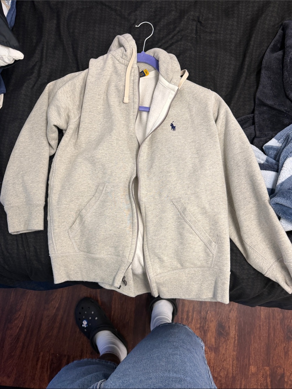 Ralph Lauren Heather Gray Full-Zip Hoodie with Polo Logo